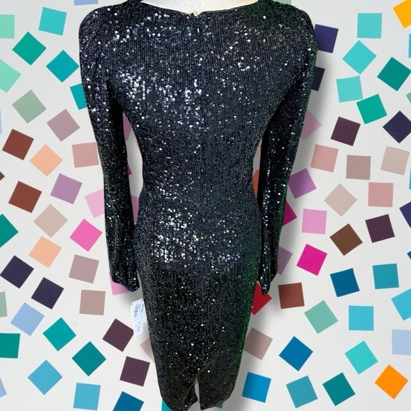 NWT Aqua Black Sequin Cutout Detail Long Sleeve Cocktail Evening Dress Size 0 - Picture 10 of 16